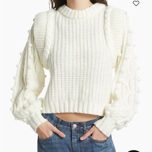 NWT Farm Rio Shaker-Stitch Cropped Sweater size medium. Cream.